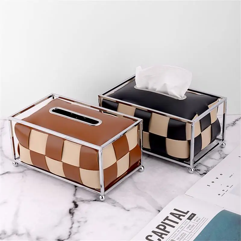 

Living Room Drawer Box Metal Thick Pu Fashionable Practical Durable High Quality Tissue Box Paper Drawer Contrast Weaving