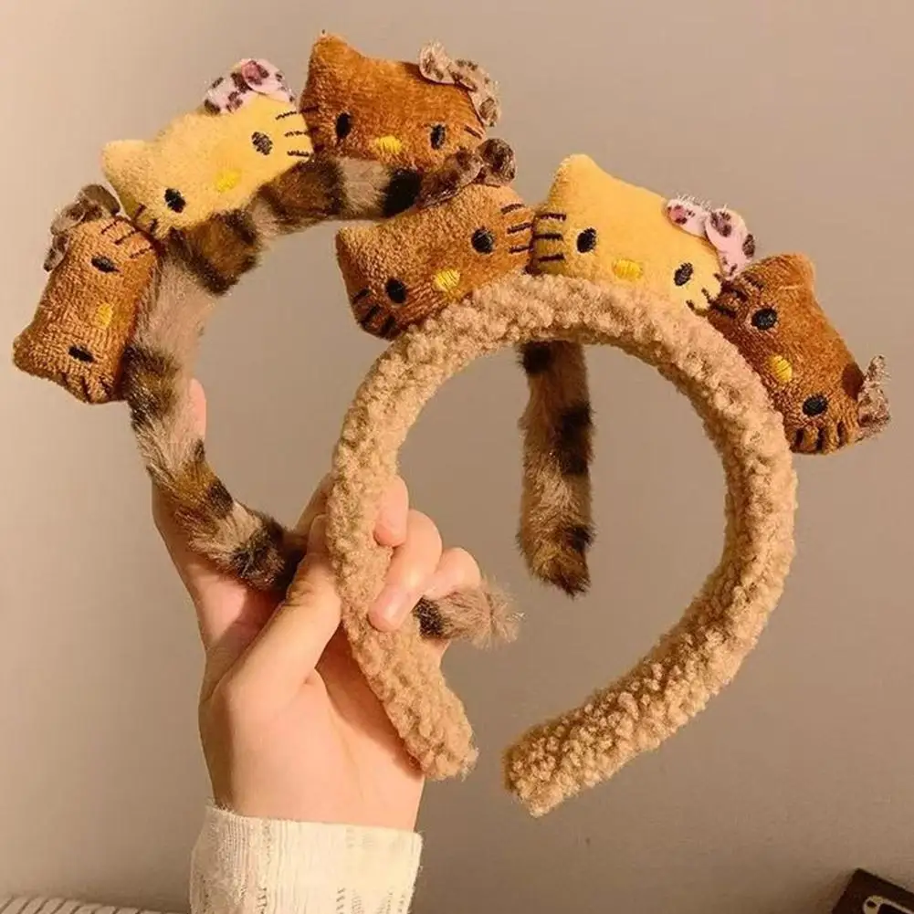 Милая плюшевая повязка на голову с кошачьими ушками и леопардовым принтом