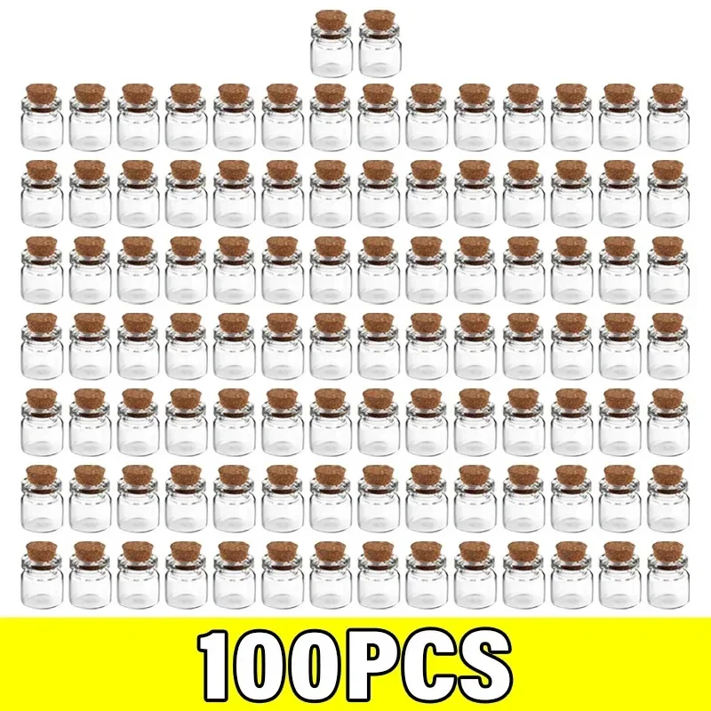 Прозрачные стеклянные бутылочки с пробками, 10/100 шт
