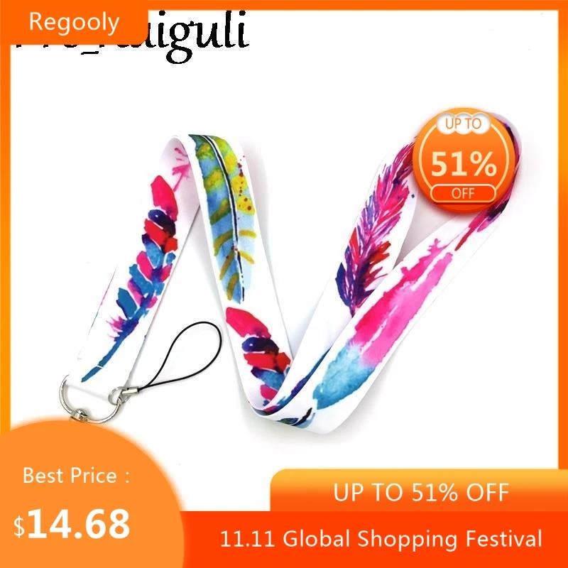 

30pcs Colorful feathers Neck Strap Lanyards ID badge card holder keychain Mobile Phone Strap Gifts keyring couple key gifts
