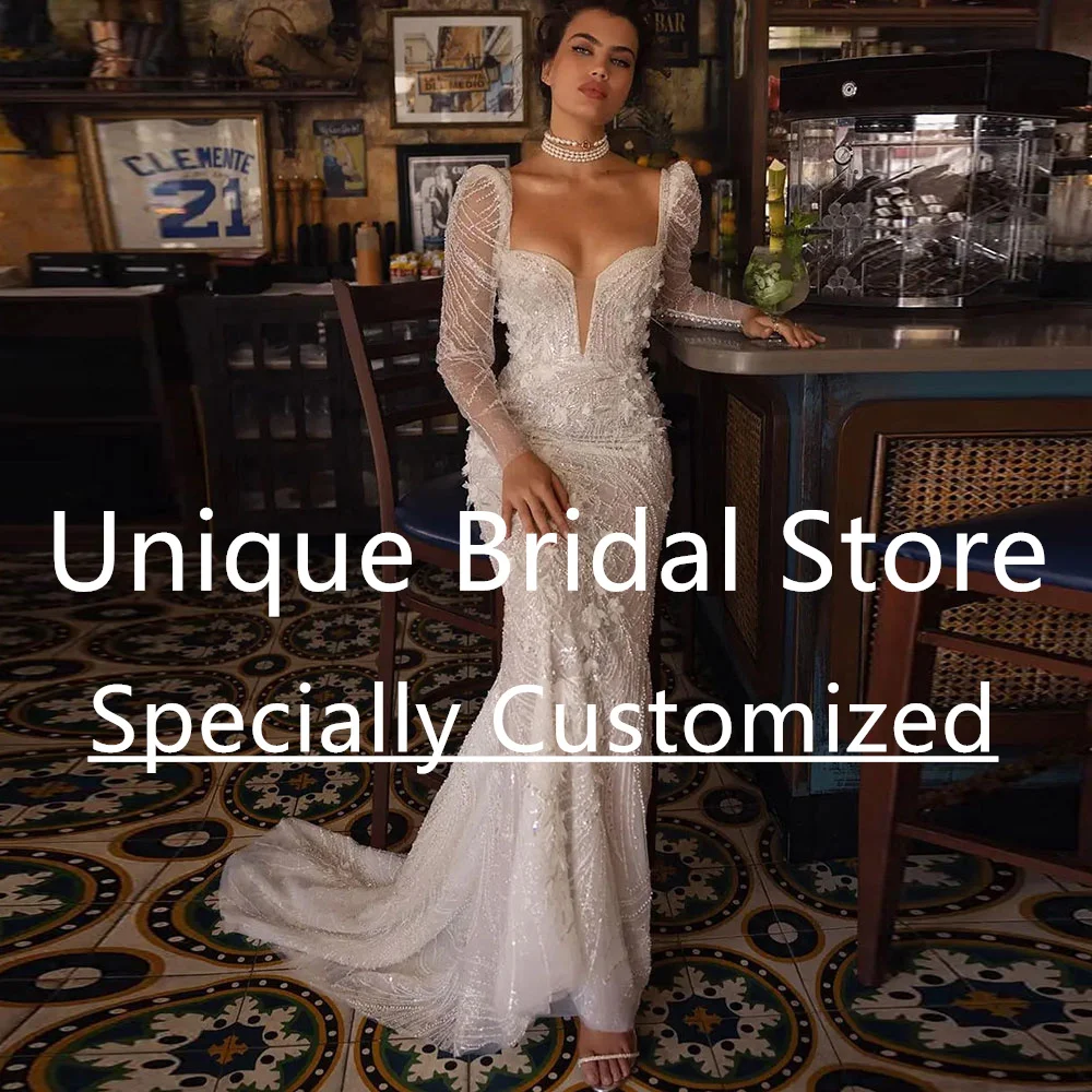 

Роскошное свадебное платье-Русалка с V-образным вырезом и длинным рукавом