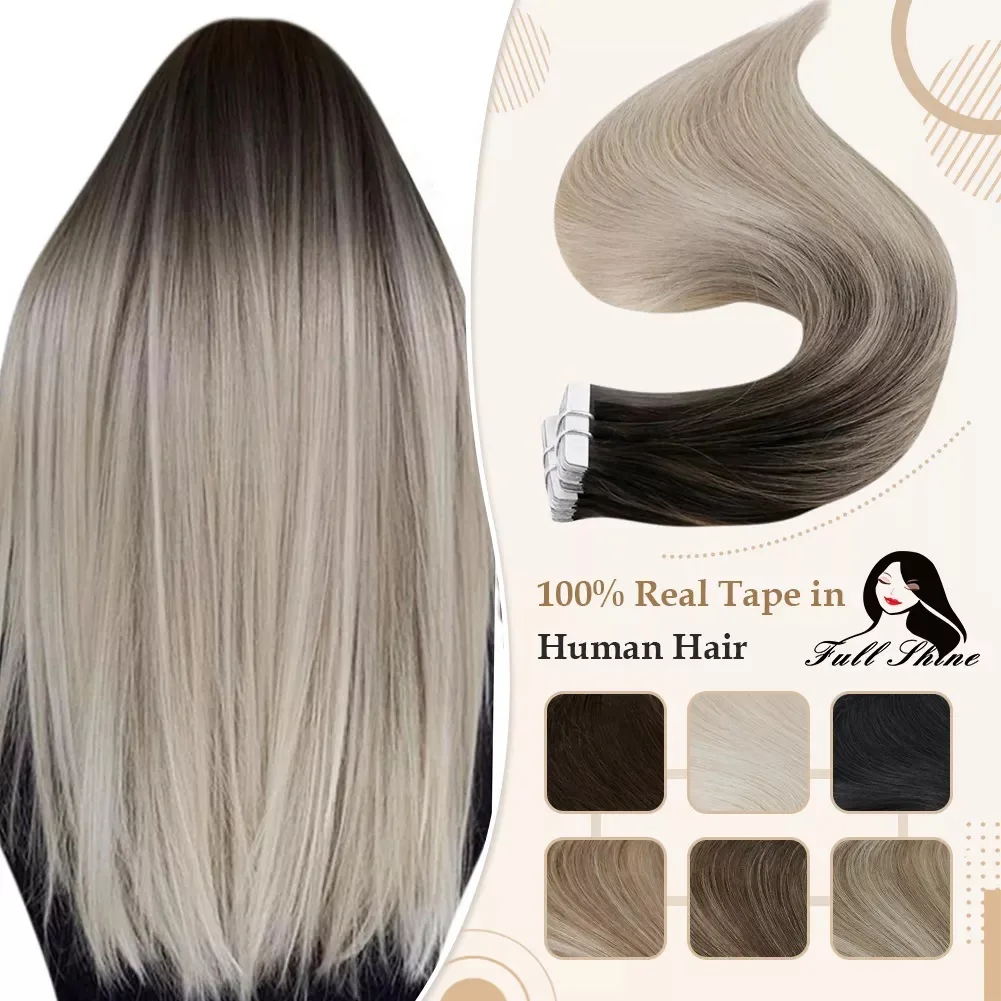 Full Shine Tape In Real Human Hair Extensions Omber Color Blonde Skin Weft Natural Remy Human Hair Skin Weft Adhesive For Salon
