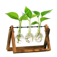 terrarium creative hydroponic plant transparent vase wooden frame vase decoration glass desk tabletop plant bonsai decor vase