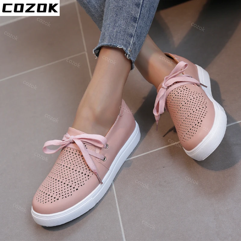 Flats Women Sports Shoes 2022 Summer Designer Sandals Sneakers New Lace-up Fad Breathable Hollow Soft Running Casual Women Shoes