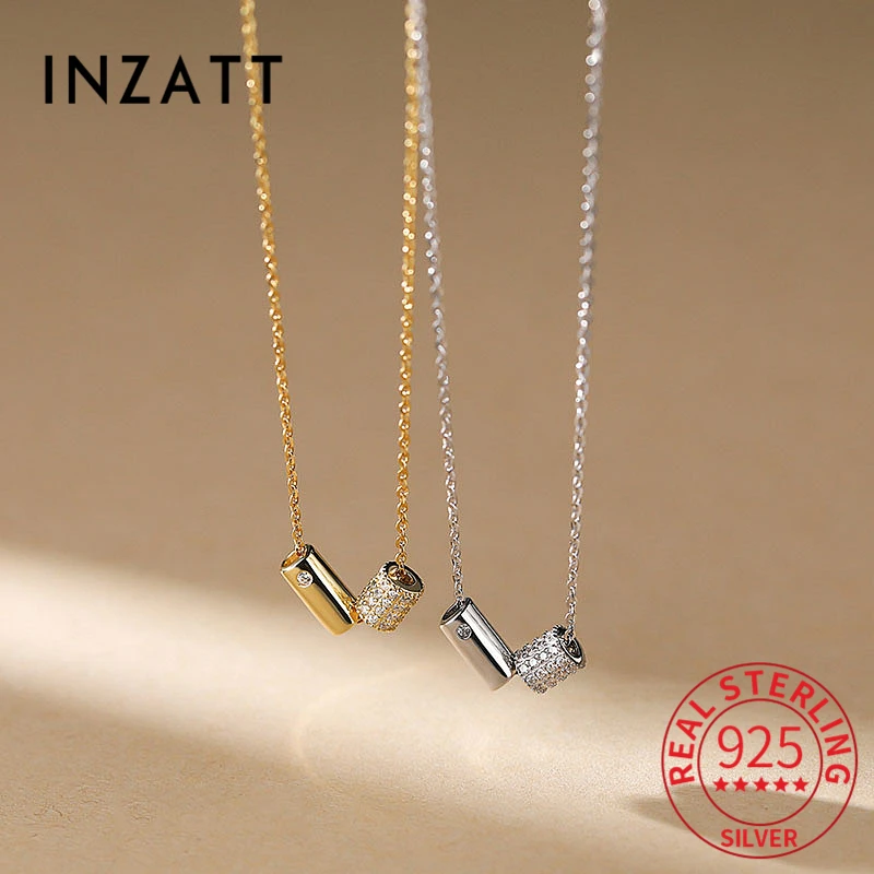 

INZATT Real 925 Sterling Silver Zircon Cylinder Choker Necklace For Fashion Women Classic Fine Jewelry Minimalist Bijoux