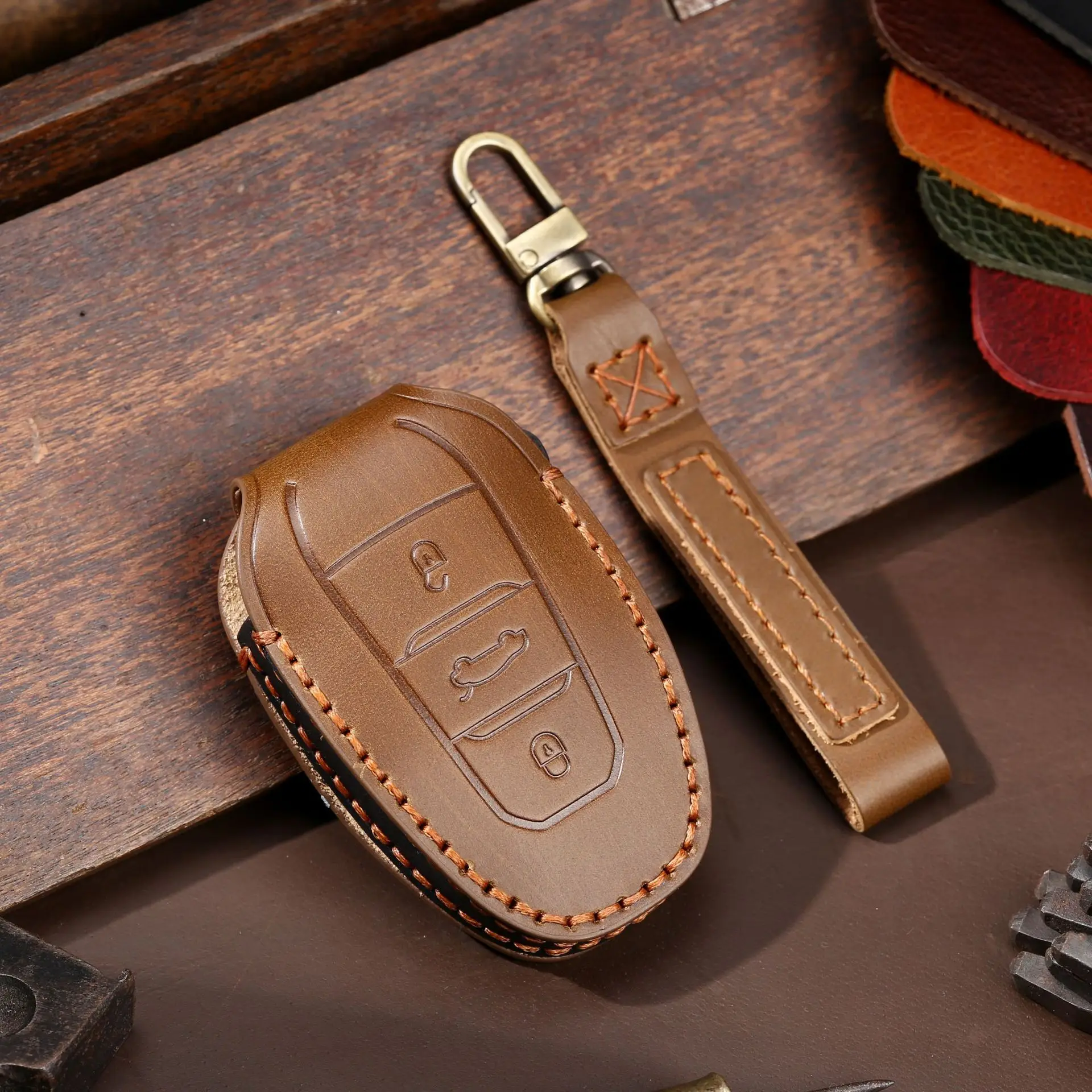 

Genuine Leather Car Key Case Cover for Peugeot 2008 3008 4008 5008 308 408 508 Citroen C1 C2 C4 C6 C3-XR Picasso Grand DS3 DS5
