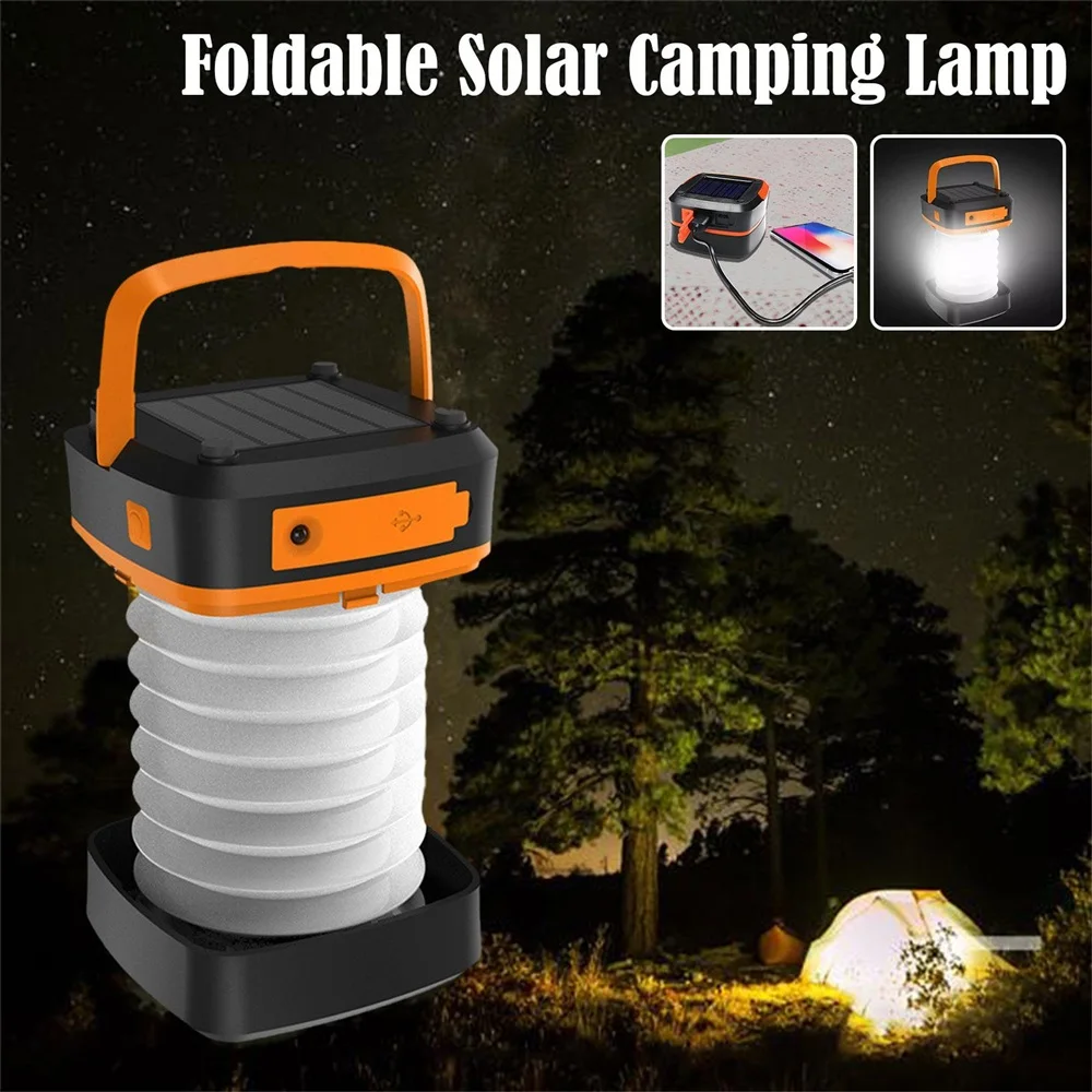 

LED Solar Foldable Camping Light Waterproof Outdoor Rechargeable Lantern Portable LED Flashlight Power Bank Portable Lamp