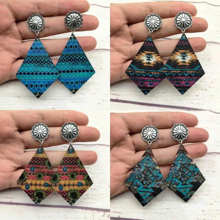 Модные западные деревянные серьги в форме Кончо змей ацтекские для женщин