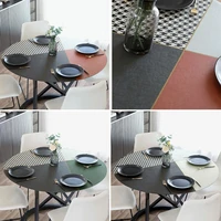simple modern style round geometric oil proof waterproof leather round table mat placemat home tablecloth anti scalding durable