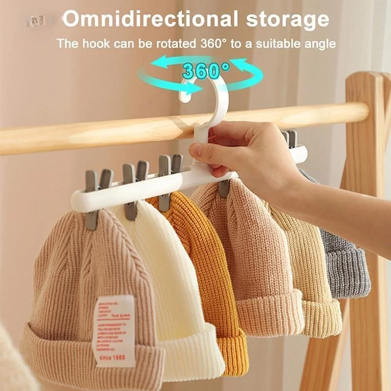 

6 Clips Hats Socks Organizer Rack Hanging Peaked Cap Scarf Storage Rack Hanger Multi-functional Closet Wardrobe Storage Holder