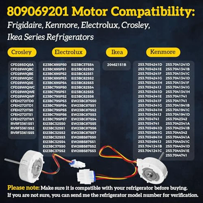 Двигатель вентилятора испарителя 1 шт. 809069201 AP6041795 Металл для Frigidaire Kenmore Electrolux DGHD2361