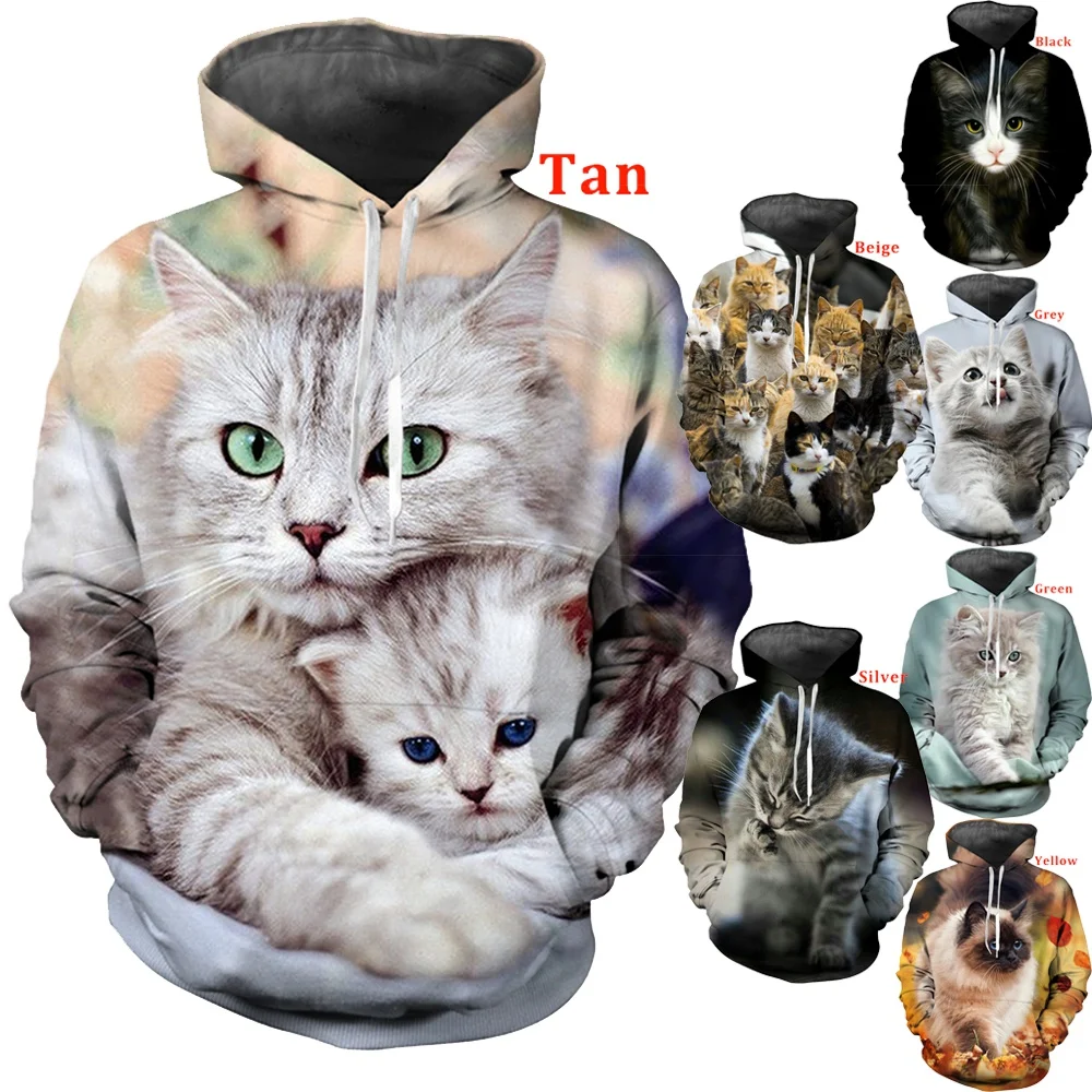 Cool Cat Print 3D Hooded Sweatshirts Men/Women Hipster Cats Hoodies Pullovers XXS-6XL