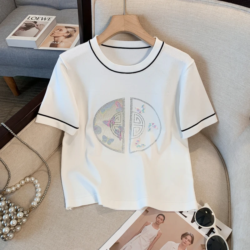 Женская футболка с коротким рукавом в полоску свободного покроя