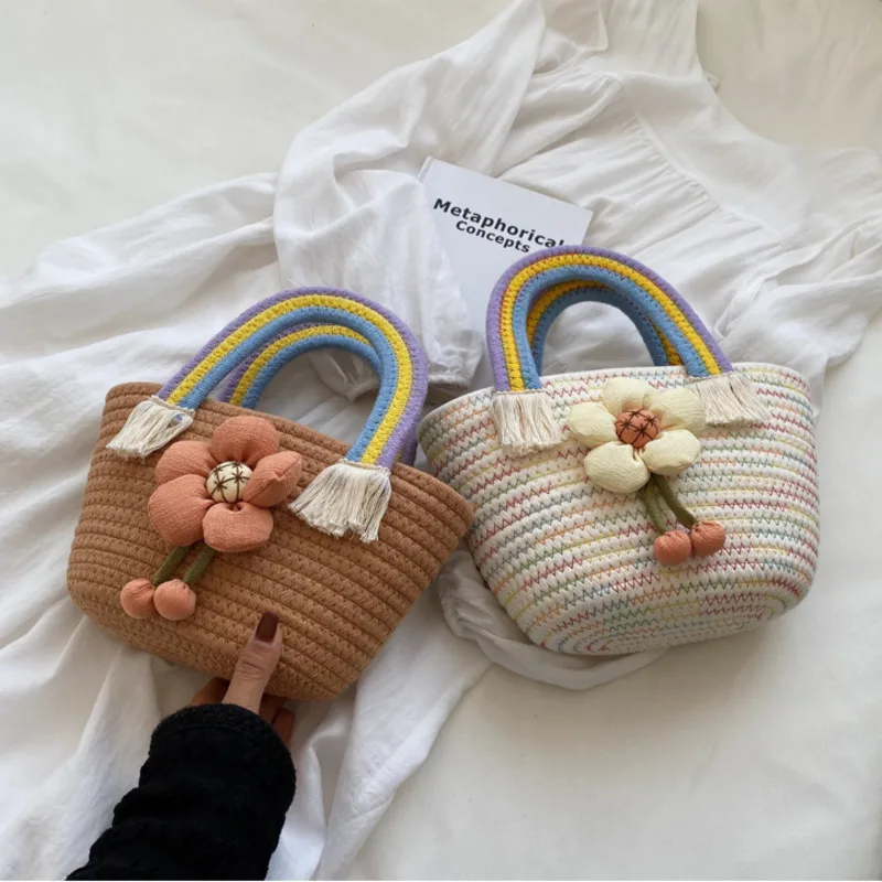 Women Small Bag Women's Bag 2022 New Beach Bag Woven Portable Bucket Bag Straw Shopping Bag Exquisite Weave Sunflower Handbags