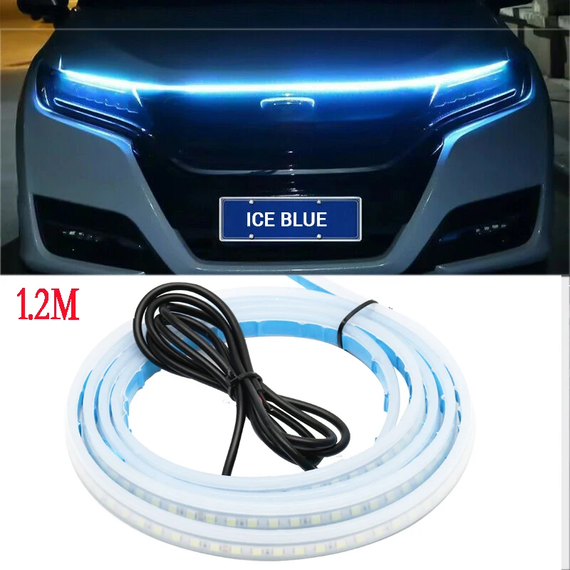 

1.2/1.5/1.8m IP65 12V White/ice Blue LED DRL Car Styling Daytime Running Light Strip Flexible For Car Hood Atmosphere Light Deco