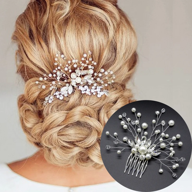 

Bride Wedding Hair Combs Crystal Flowers Beads Pearl Hair Clip Hair Accessories Headpiece for Women Hair Ornaments Jewelry