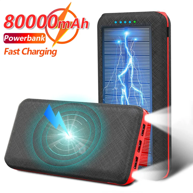 

80000mAh Portable Qi Solar Wireless Power Bank Outdoor Mobile Phone Fast Charging External Battery Suitable for Xiaomi Mi Iphone