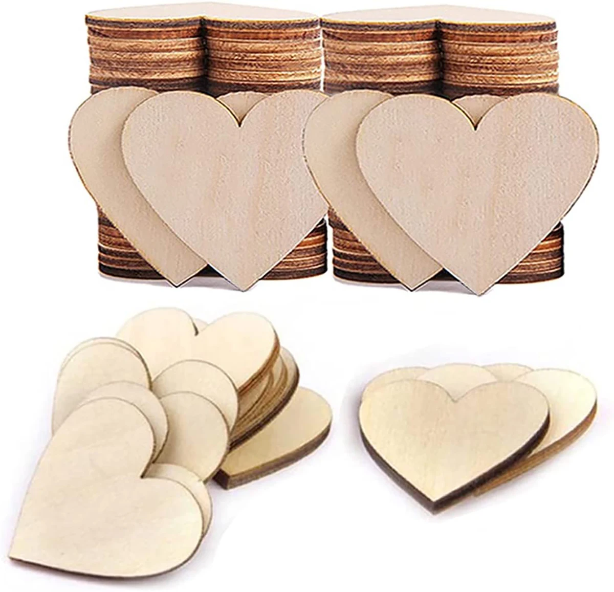 

50 pcs 2-inch Wooden Heart Shaped Blank Unfinished Wood Chips for Children's Kindergarten DIY Handicraft Card Decoration