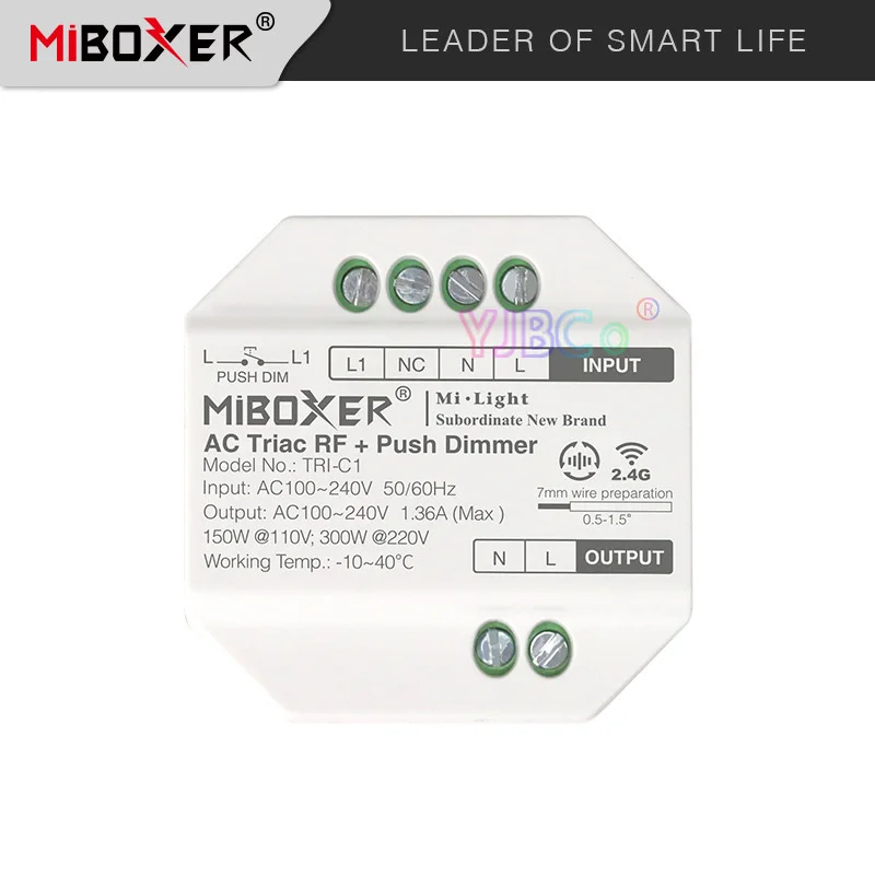 Miboxer LED Triac RF Push Dimmer Switch AC110V 220V TRI-C1 2.4GHz Wireless Remote Controller for Bulb Light Lamp