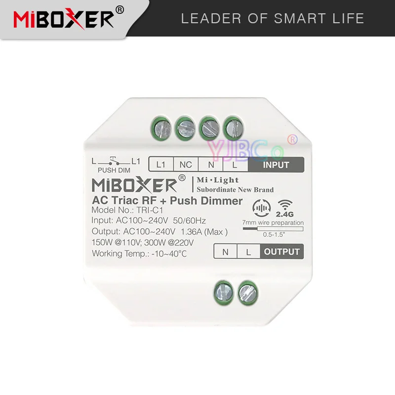 

Miboxer LED Triac RF Push Dimmer Switch AC110V 220V TRI-C1 2.4GHz Wireless Remote Controller for Bulb Light Lamp