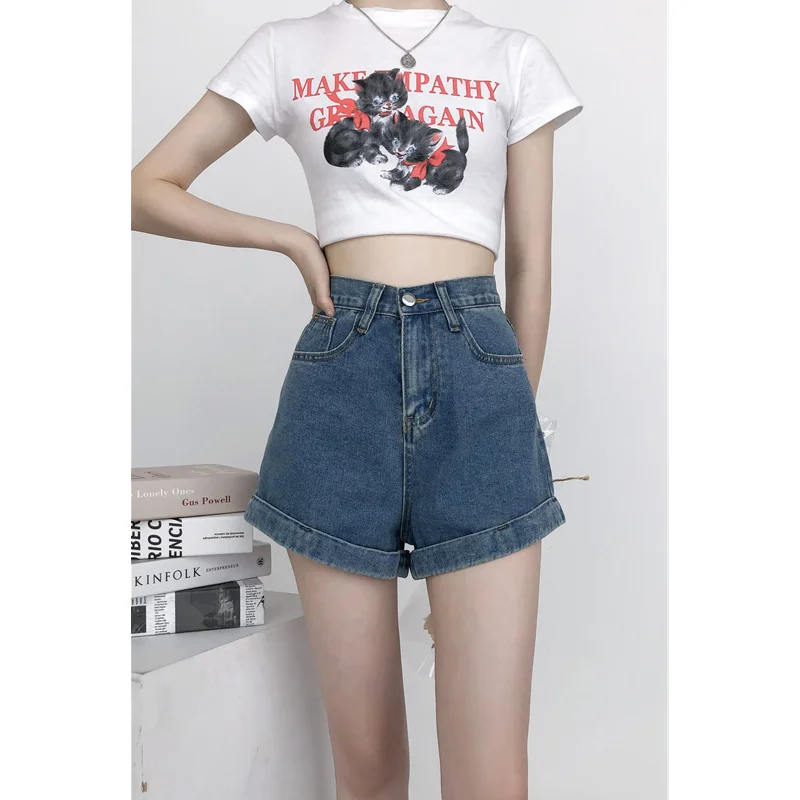 

Curl Design Denim Temperament Shorts Women 2023 Summer New Thin High-waisted Slim Wide Leg Pants Comfortable Versatile Hot Pants