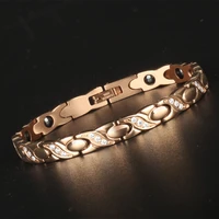 99 999ge titanium bracelets for women aaa zirconia rose gold color magnetic id bracelets pure cone shape germanium bracelet