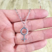 new fashion feminist venus necklaces for women girls female symbol charm pendant long cross chain necklace vintage jewelry gift