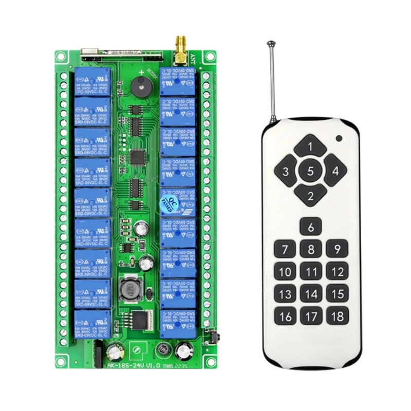 

315Mhz 433MHz Receiver Wireless Remote Control Switch Motor Controller 12V-36V 18 Gangs Relay Module Transmitter DIY