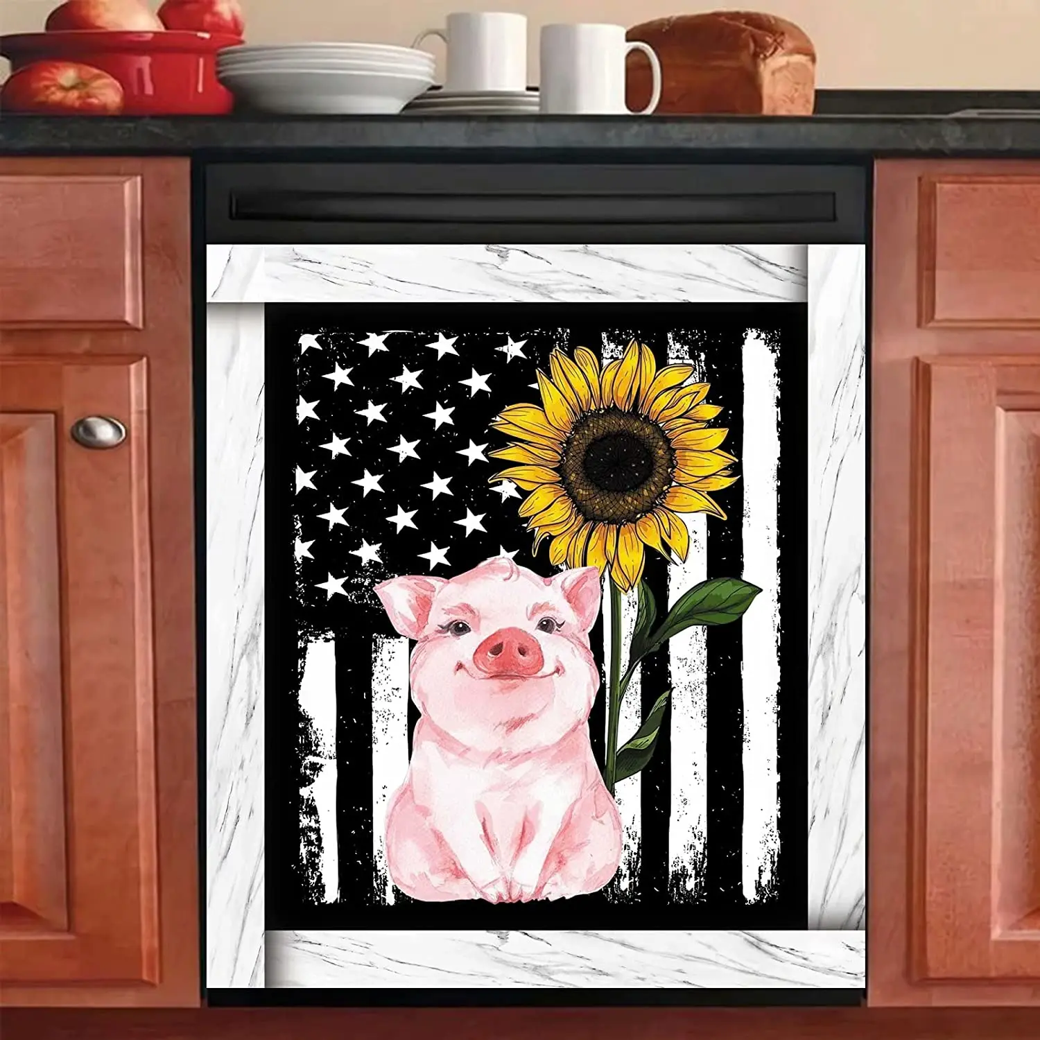 

Homa Pig Dishwasher Cover Magnet Kitchen Decor Wallpaper for Washers Fridge Decals Animals Cabinets Stickers Dish Washer Magneti