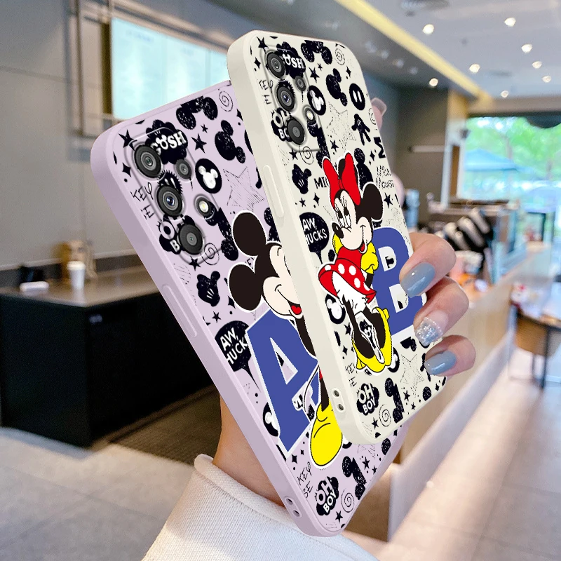 

Phone Case For Samsung Galaxy A73 A53 A33 A52 A32 A22 A71 A51 A21S A03S A50 5G Disney Mickey Minnie ABC Liquid Rope Cover