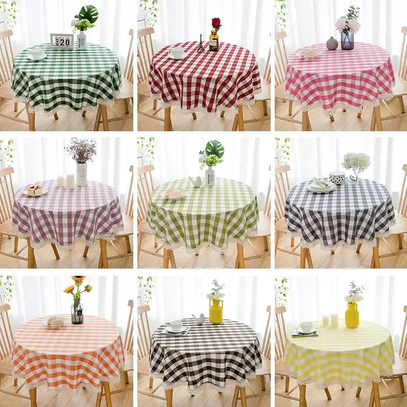 

Round dining table cloth, cotton and linen fabric, thickened linen plaid round table cloth, small square cover cloth