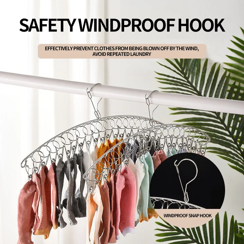 

20-6Pegs Clothes Drying Hanger Stainless Steel Windproof Dryer Clothing Rack Sock Laundry Airer Underwear Socks Organizer Holder
