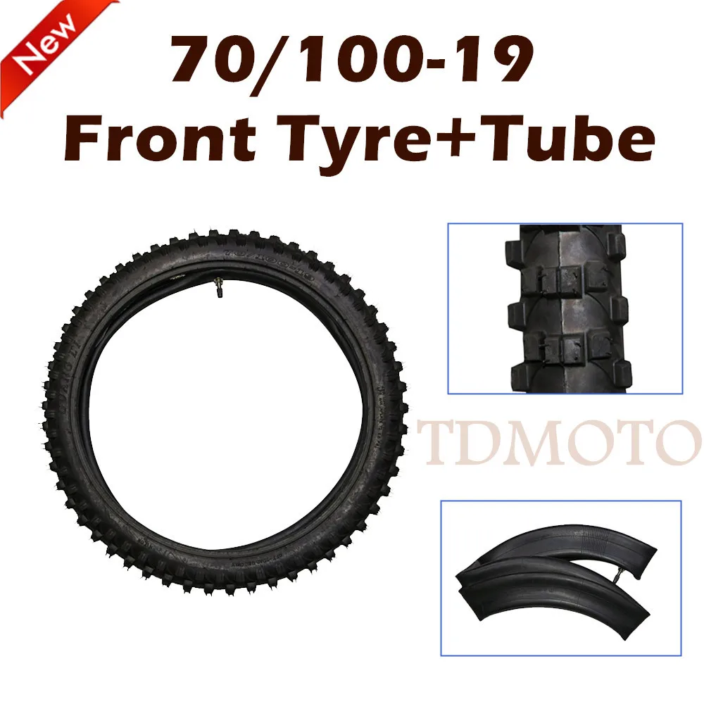 TDPRO 70/100-19" Set Motorcycle Tire Tyre+Inner Tube 2.50-19 Inch Nylon Front Knobby Tyres For Dirt Pit Bike Motocross Off Road