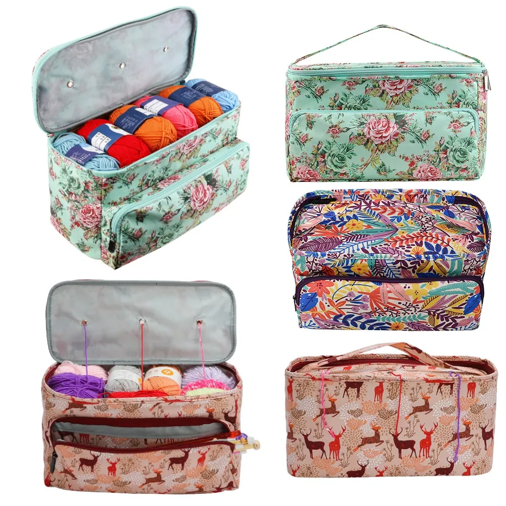 

600D Oxford Cloth Printing Wool Crochet Hooks Storage Tote Bag Knitting Needles Sewing Thread Yarn Holder Organizer