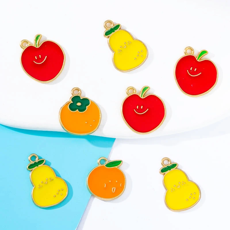 

20Pcs Enamel Alloy Fruit Apple Pear Orange Persimmon Pendant Women Necklace Earring Bracelet DIY Charm Jewelry Making Accessries