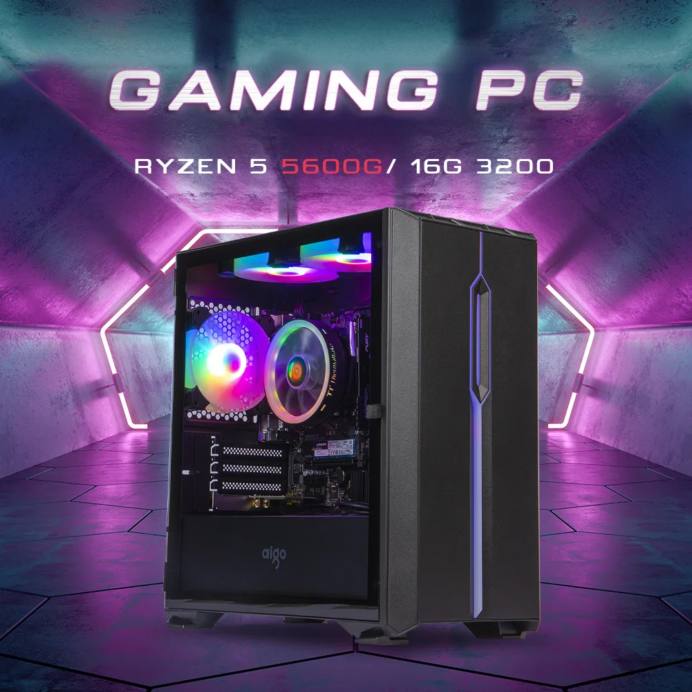 

MXZ PC Gaming Ryzen 5 5600G A520 GDDR4 500GB Nvme SSD Windows 10 Pro Key Desktop Computer For System Unit PC Gaming Computers