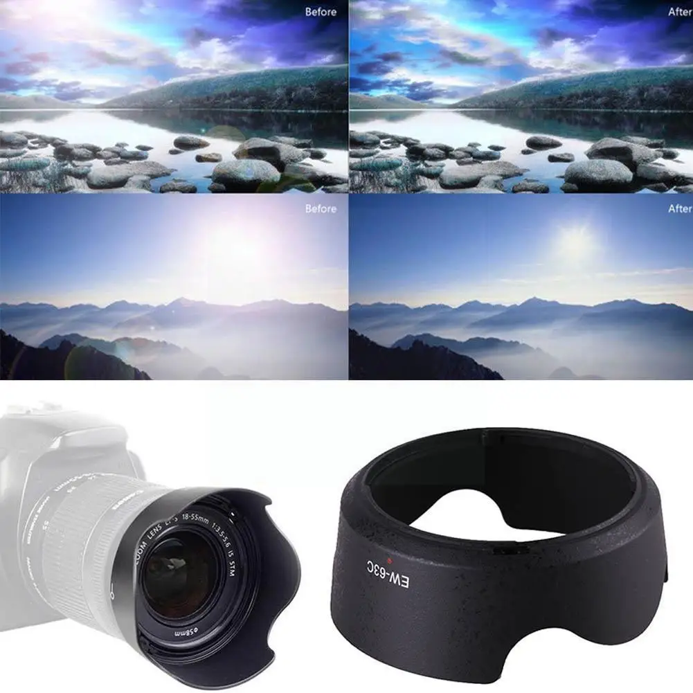 

1pc Black Abs Lens Hood Ew-63c Ew63c For Ef-s 18-55mm F/3.5-5.6 Is Camera Lens Hood Lens Protetor Ew 63c G9a5