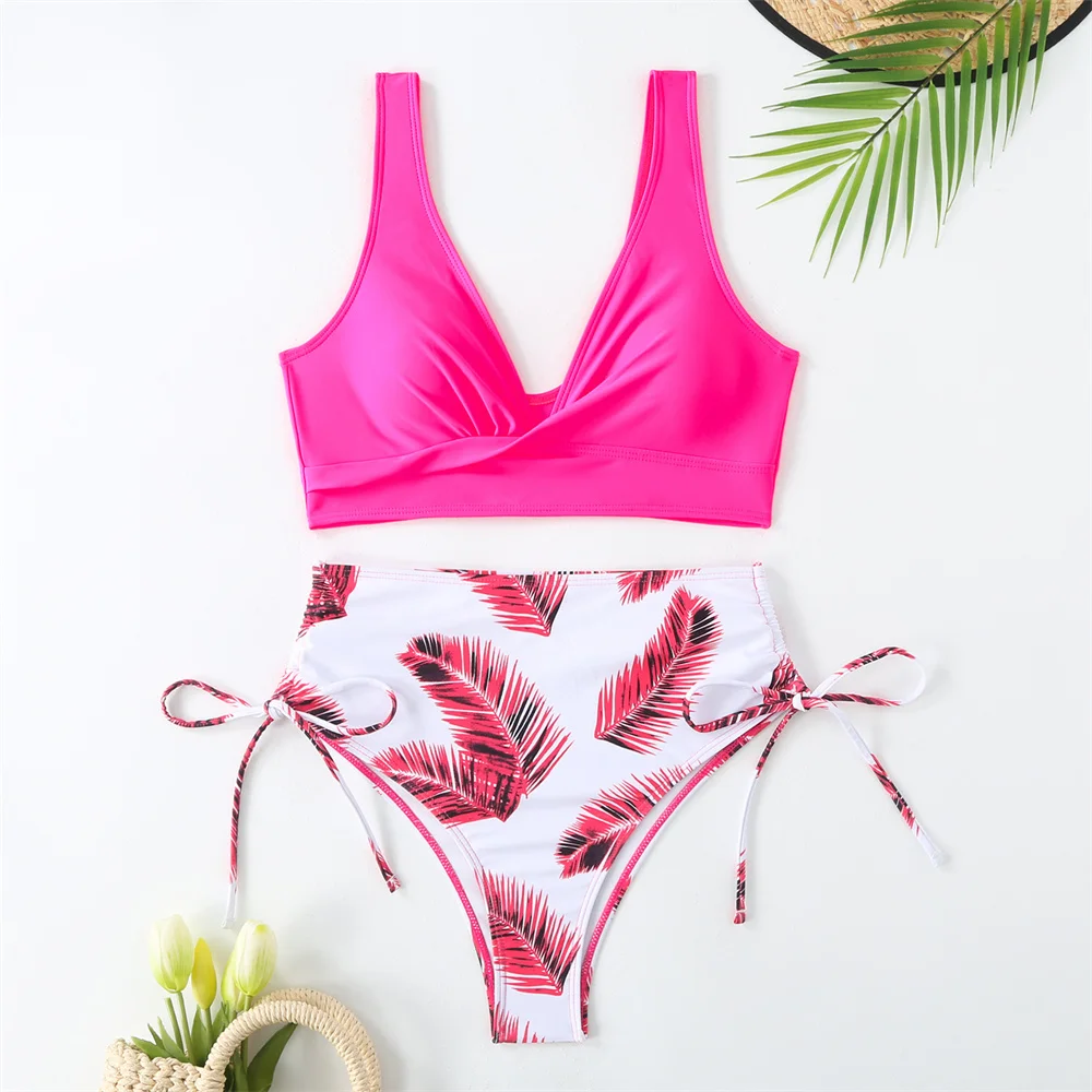 Y2K Купальник с высокой талией и принтом бикини эффектом пуш-ап купальные костюмы