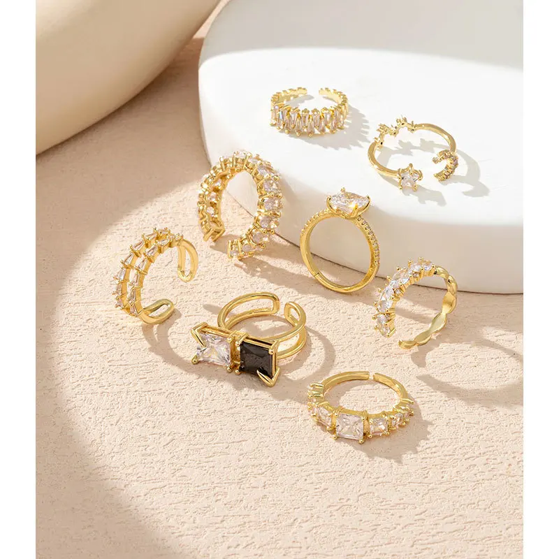 

Minimalist Rings for Women Gold Plated AAA Zircon Moon Star Ring Open Adjustable Finger Accessories Christmas Birthday Gifts