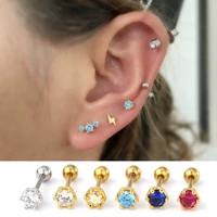 1pc stainless steel fashion zirconia cartilage cz earring for women men flower round helix ear studs piercing jewelry