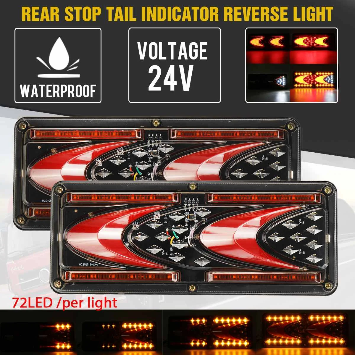 

2pcs 24V LED Tail Light Trailer Truck Caravan Taillight Turn Signal Indicator Rear Reverse Brake Stop Lamp Bus Lorry 33cm