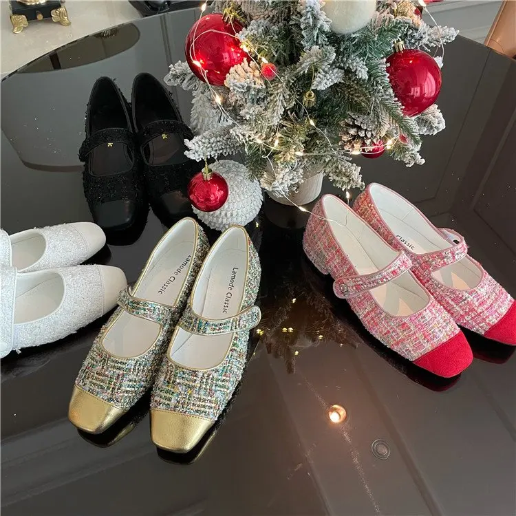 

2022 Brand Flats Bottom Mary Jane Shoes For Womens Classic Fashion Buckle Leather Female Black Color Shoes 35-39 Size Ladies