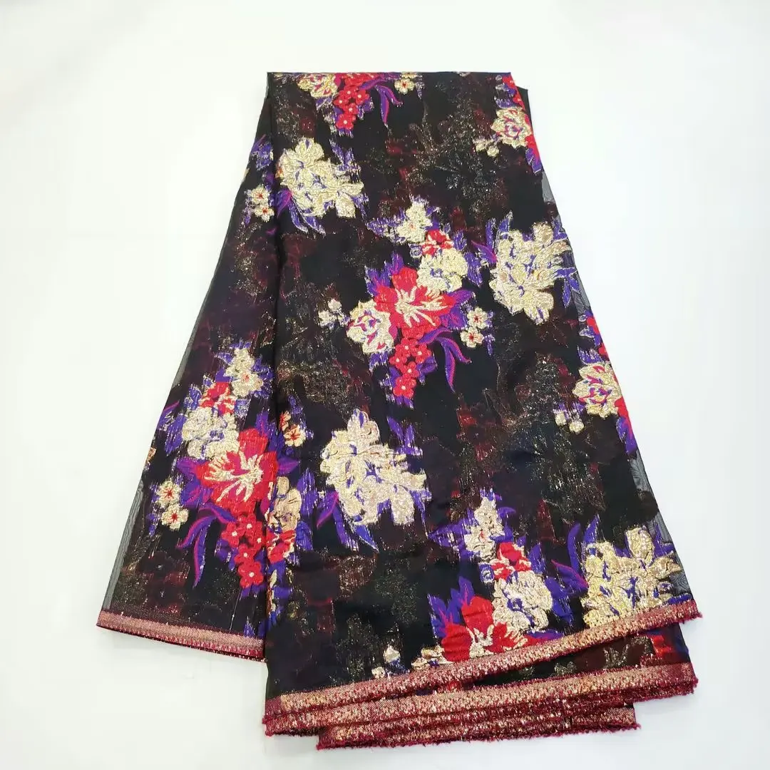 

Женская жаккардовая ткань, африканская жаккардовая позолоченная кружевная ткань с цветочным узором, ткань для платья, африканская ткань для платья, 5 ярдов