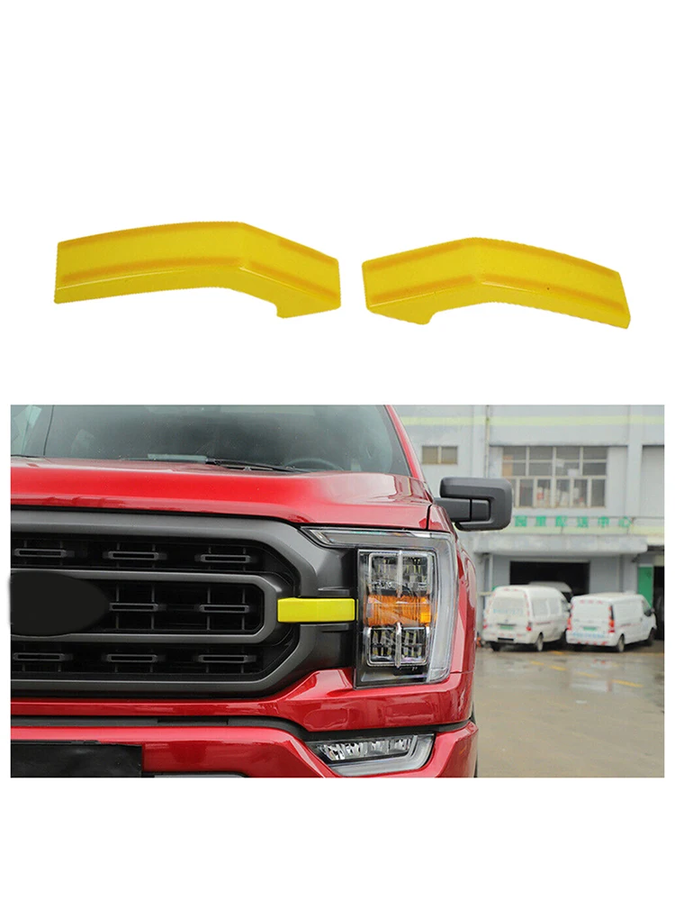 

2pcs Car External Yellow ABS Front Center Grille Grill Insert Cover Trim For Ford F150 2021-2023 Protect Cover Equippments