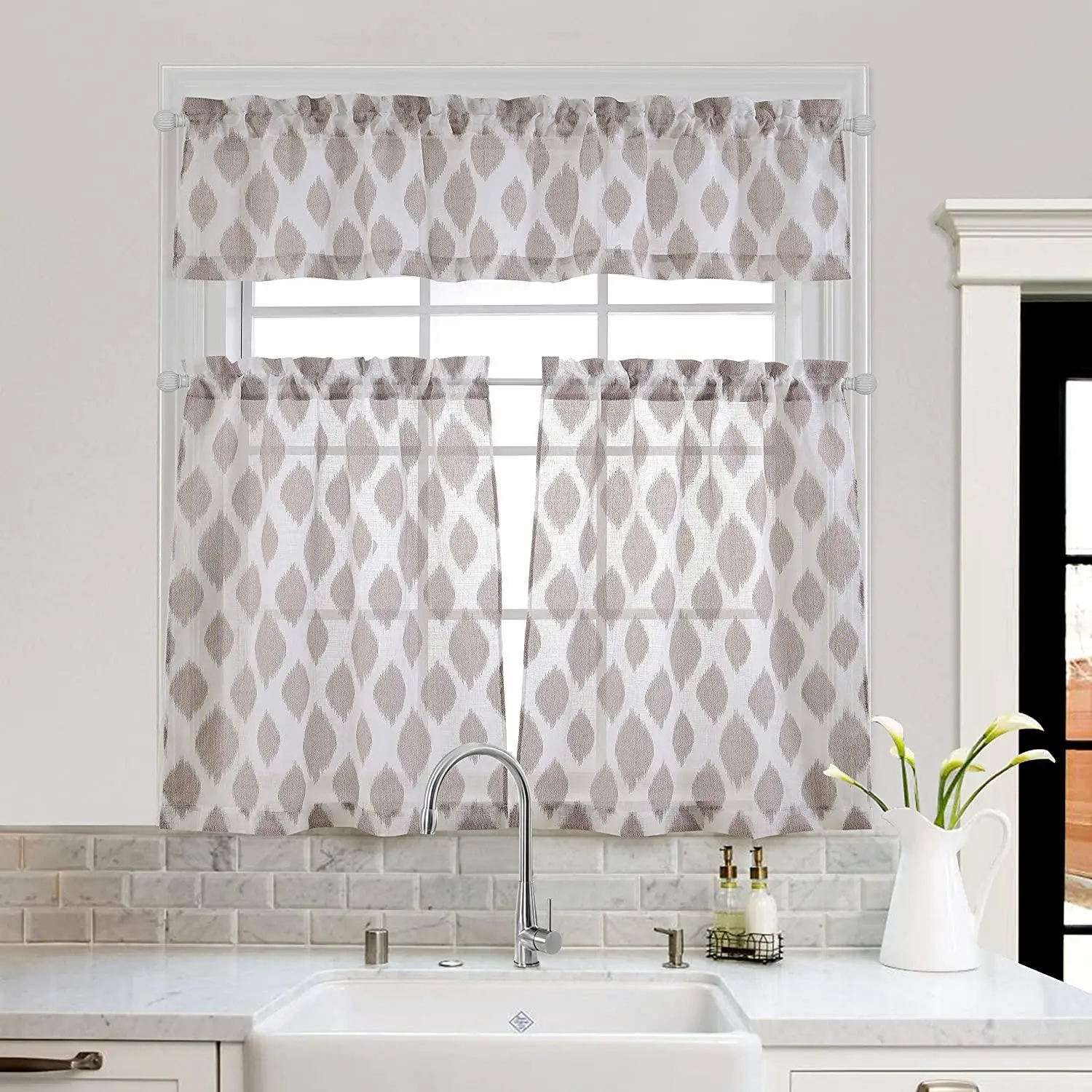 

Rhombus Grid Window Screen Valance Curtain Half Curtain Kitchen European Style Light Transmission