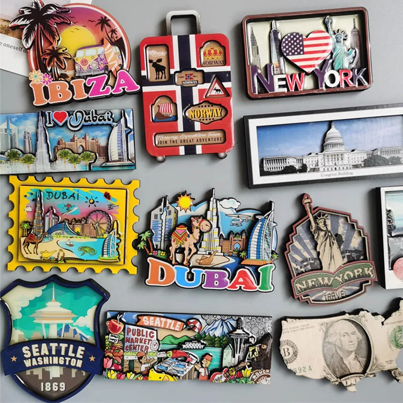 Деревянный магнит для холодильника, украшение для дома для друзей, IBIZA, Барселона, Испания, Нью-Йорк, Сиэтл, США, Саудовская Аравия, Дубай, Барселона