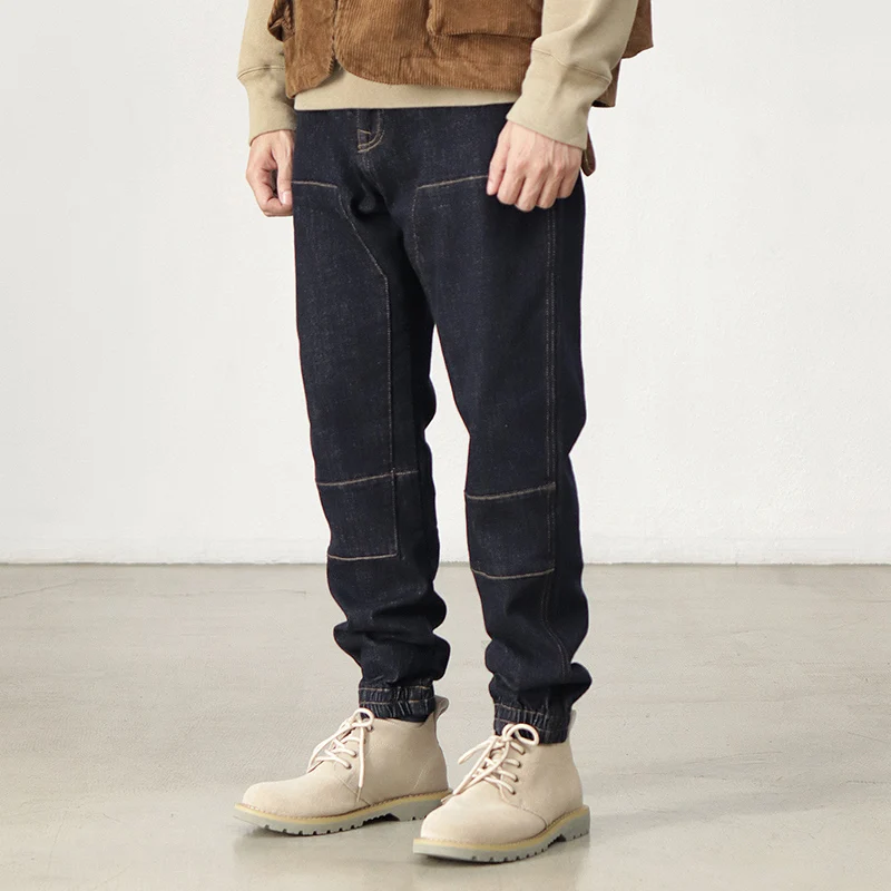 Men's jeans original colour tannin stretch Japanese vintage stitching slim-fitting foot industrial dress casual leggings