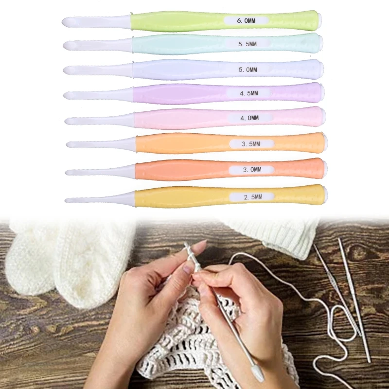 

8 Pieces Crochet Hooks Set Plastic Head Candy Color Soft Anti-Slip Handle Knitting Needle Yarn Shawl Sweater Weaving Sewing