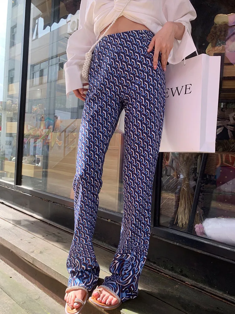 

Chic Flare Pants Women High Waist Trousers Spring Summer Korean Fashion Casual Harajuku Geometric Print Pantaloni Donna S-XXL