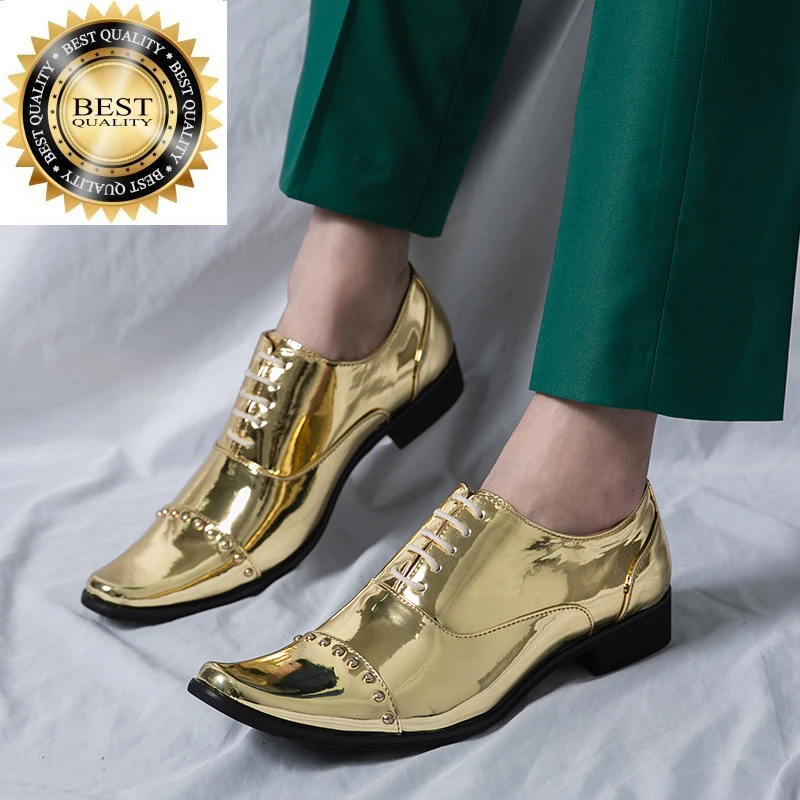 

up Men lace Dress Shoes gold Glitter Formal Moccasins Italian Leather Luxury Fashion Wedding party Oxford